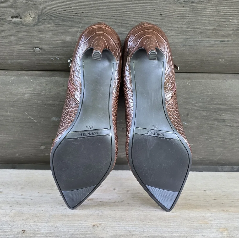 Nine West NEW Finny Y2K Office Siren Crocodile Pointy Toe Stiletto Bootie 8.5M